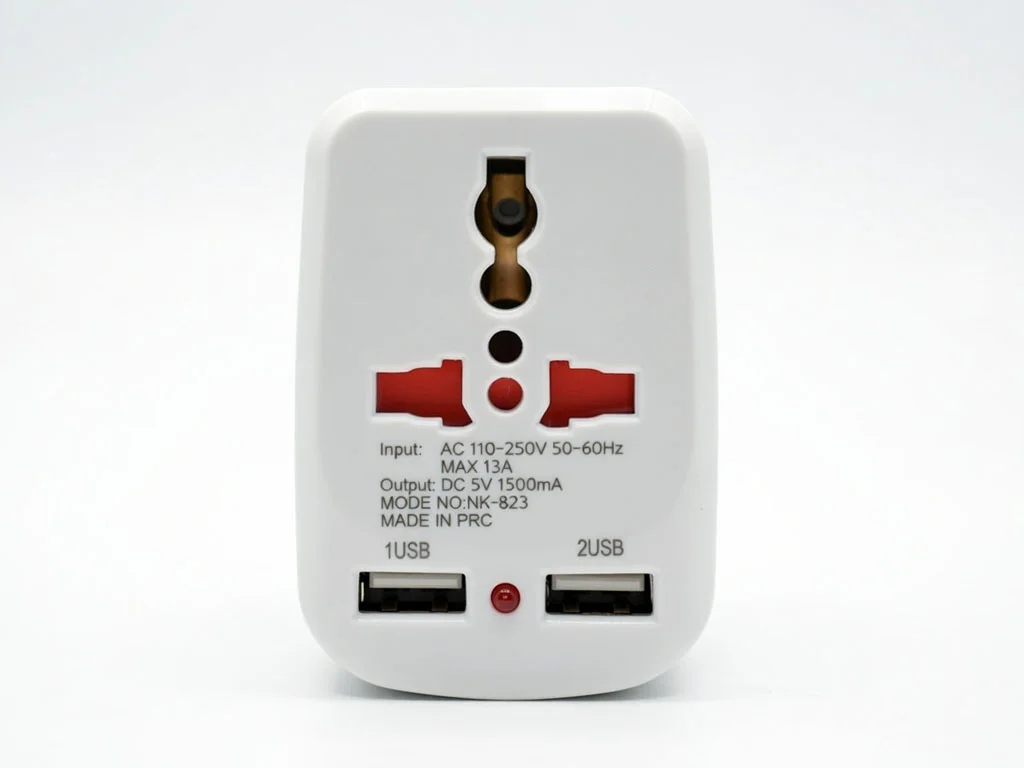 Універсальний перехідник‑тройник з 2 USB: Schuko + NEMA 1‑15 для Європи, США, Японії | Швидка зарядка та розетки