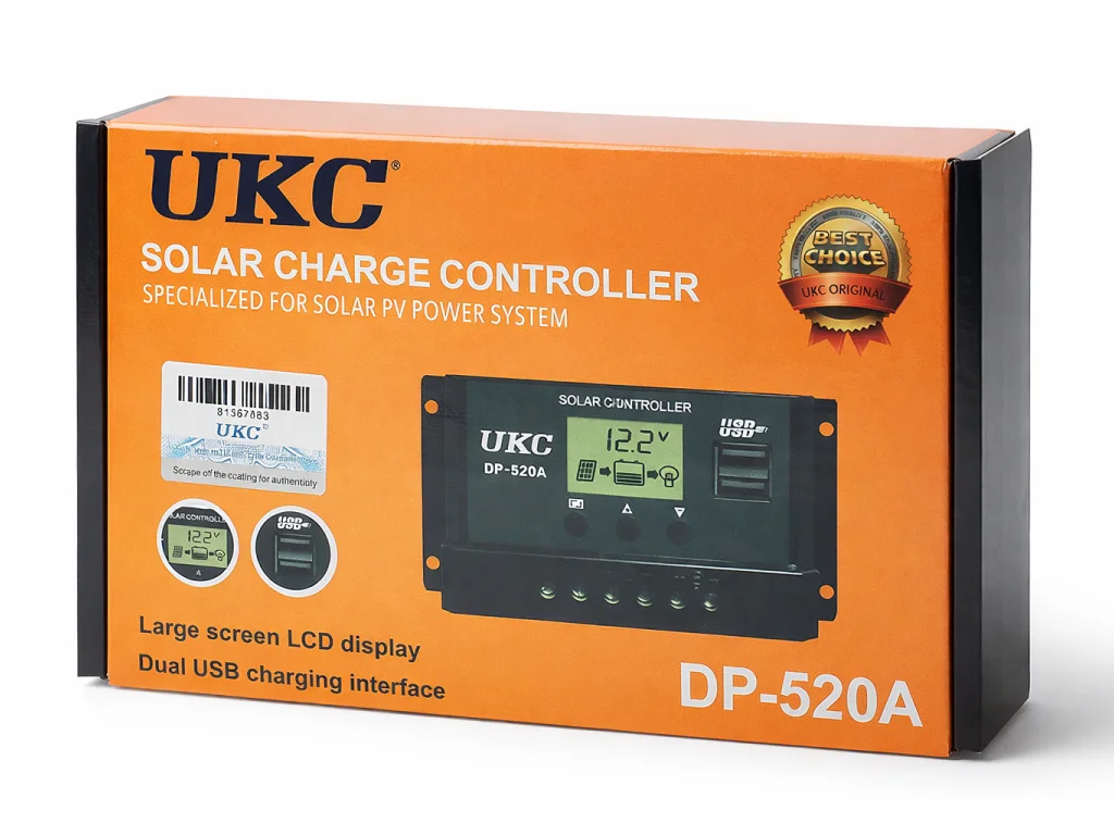 Контролер заряду сонячної панелі DP-520A 20A (12/24В, PWM, дисплей, USB)