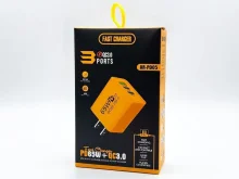 Мережевий адаптер 65W з USB та двома Type-C портами — швидка зарядка PD/QC для смартфонів, ноутбуків і планшетів