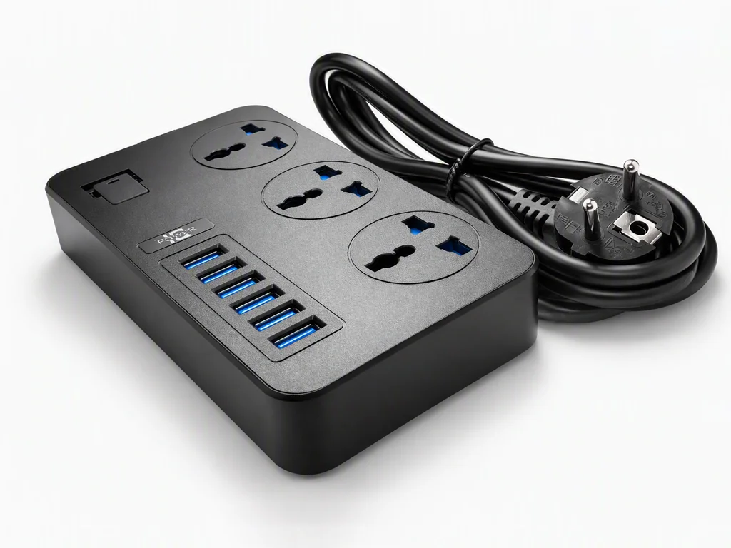Подовжувач 2 метри на 3 розетки та 6 USB, 16 А