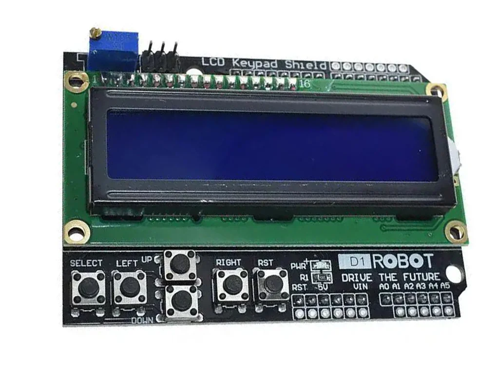 Дисплей 16×2 LCD1602 Keypad Shield для Arduino — с кнопками, синий.