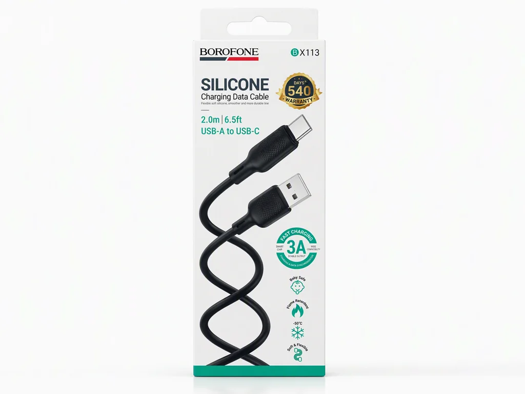 Кабель Borofone BX113 Silicone USB-A — Type-C, 3 А, 2 м